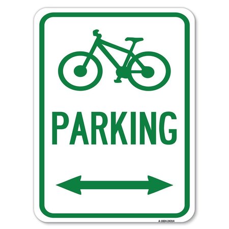 SIGNMISSION Bicycle Parking W/ Bidirectional Arrow Heavy-Gauge Alum Rust Proof Parking, 18" x 24", A-1824-24314 A-1824-24314